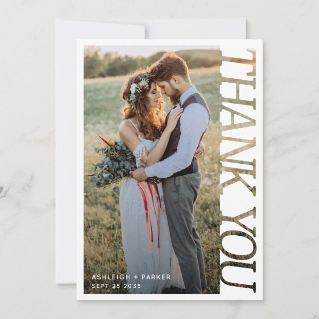 Tarjeta De Agradecimiento Modern Typography Wedding Thank You 2 Photo   (Anverso)