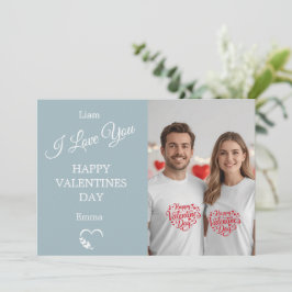 Tarjeta De Agradecimiento Modern Valentine’s Day Photo Card Light Blue Gray