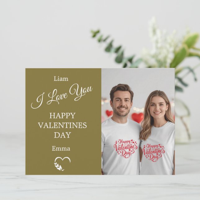 Tarjeta De Agradecimiento Modern Valentine’s Day Photo Card – Olive (Anverso de pie)