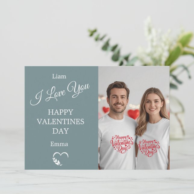 Tarjeta De Agradecimiento Modern Valentine’s Day Photo Card – Slate Gray (Anverso de pie)