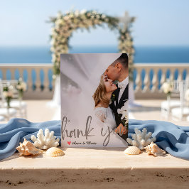 Tarjeta De Agradecimiento Modern Vellum Silver Photo Wedding Thank You