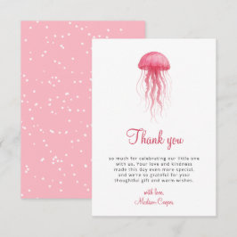Tarjeta De Agradecimiento Modern Watercolor Pink Jellyfish Girl Baby Shower
