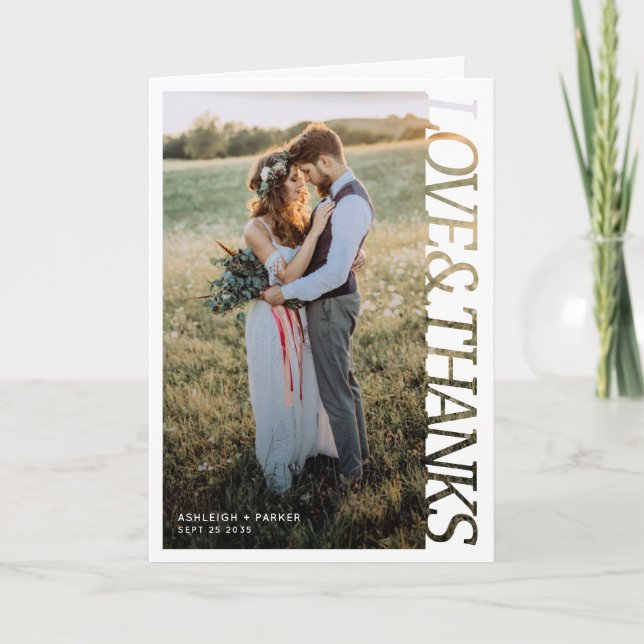 Tarjeta De Agradecimiento Modern Wedding Love and Thanks 2 Photo  (Anverso)