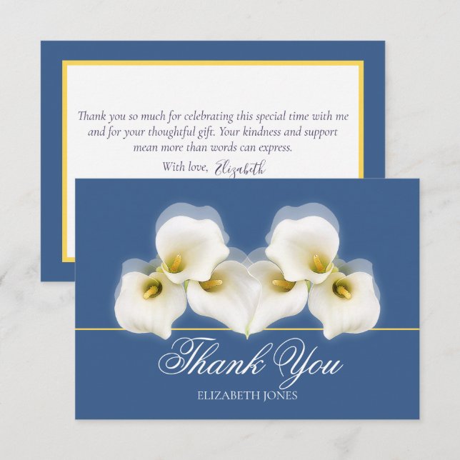 Tarjeta De Agradecimiento Modern White Calla Lilies Bridal Shower Thank You (Anverso / Reverso)