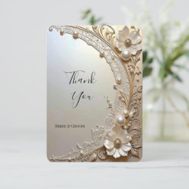 Tarjeta De Agradecimiento Modern White Flowers Pearls Thank You Card