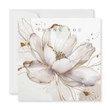 Modern White Magnolia Gold Line Art Floral Wedding