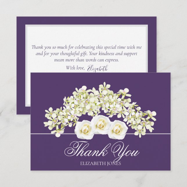 Tarjeta De Agradecimiento Modern White Roses Bridal Shower Thank You Card (Anverso / Reverso)