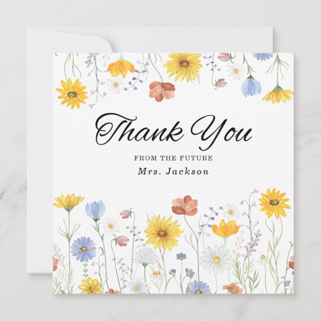 Tarjeta De Agradecimiento Modern wildflowers spring wedding (Anverso)