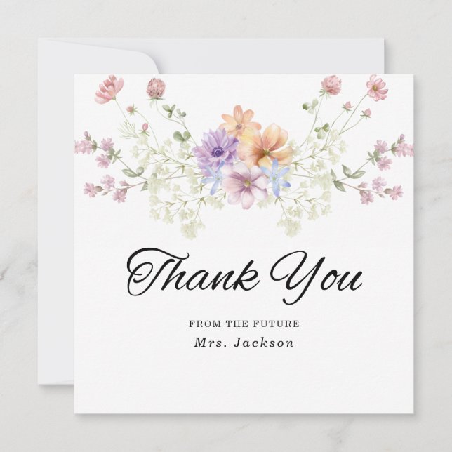 Tarjeta De Agradecimiento Modern wildflowers spring wedding (Anverso)