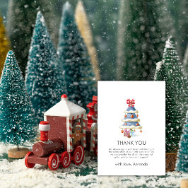 Tarjeta De Agradecimiento Modern Winter Bow Christmas Tree Baby Shower 