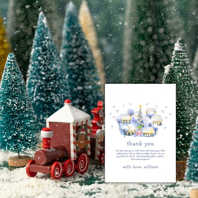 Tarjeta De Agradecimiento Modern Winter Snow It Take A Village Baby Shower  (Modern Winter Snow It Take A Village Baby Shower Thank You Card)