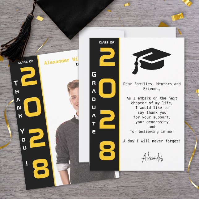 Tarjeta De Agradecimiento Moderna 1 foto graduación en negro de oro (Subido por el creador)