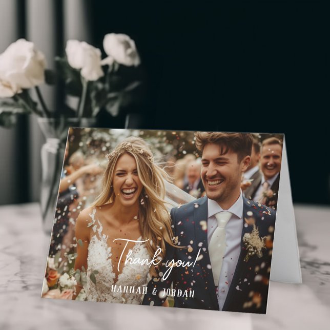 Tarjeta De Agradecimiento Moderna, 1 foto, letra, boda" Gracias " (Subido por el creador)