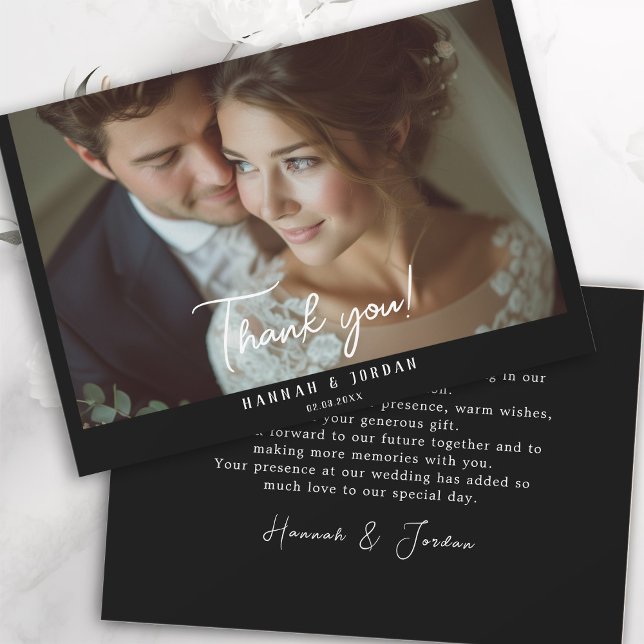 Tarjeta De Agradecimiento Moderna, 1 foto, letra, boda" Gracias " (Subido por el creador)