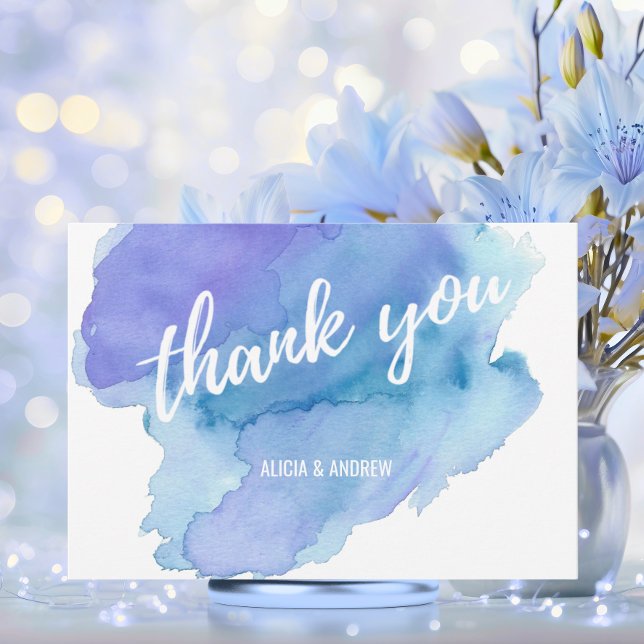 Tarjeta De Agradecimiento Moderna acuarela azul Verde azulado turquesa GRACI (Modern Watercolor Blue Teal Turquoise THANK YOU)