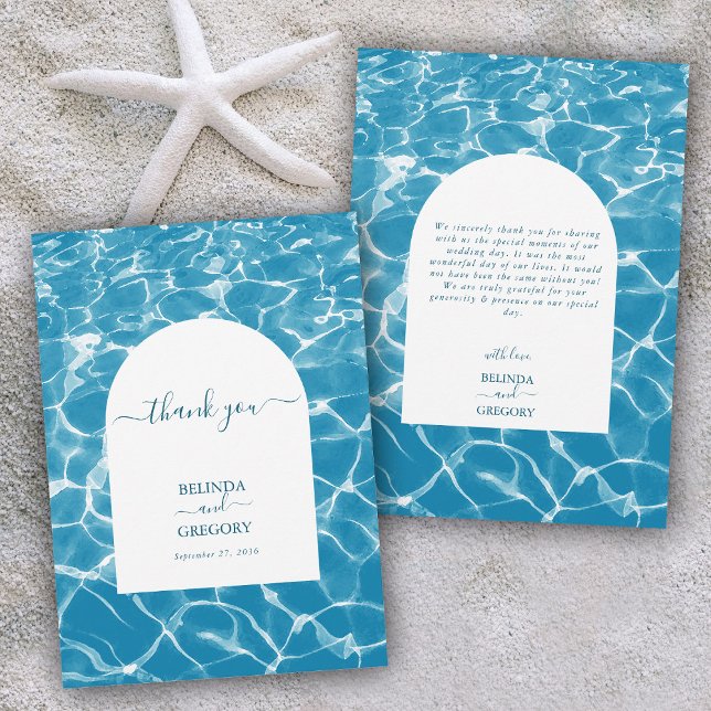 Tarjeta De Agradecimiento Moderna acuarela Blue Ocean Beach Wedding (Modern Watercolor Blue Ocean Beach Wedding Thank You Card)