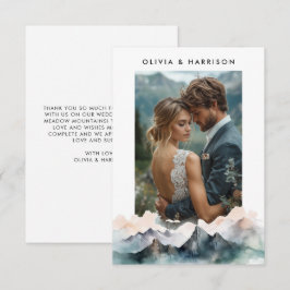 Tarjeta De Agradecimiento Moderna acuarela Boda de paisaje de montaña foto