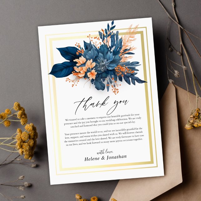 Tarjeta De Agradecimiento Moderna acuarela Botánica Floral Elegante Boda (Modern Botanical Watercolor Floral Elegant Wedding Thank You Card)