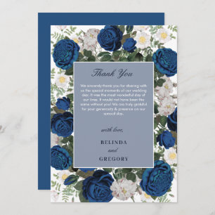 Tarjeta De Agradecimiento Moderna acuarela floral azul elegante matrimonio