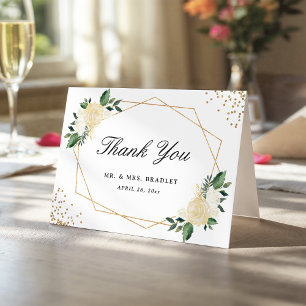 Tarjeta De Agradecimiento Moderna acuarela Gold Green Floral Gracias