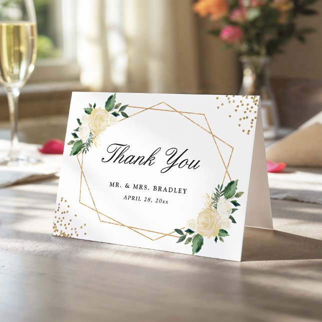 Tarjeta De Agradecimiento Moderna acuarela Gold Green Floral Gracias (Subido por el creador)