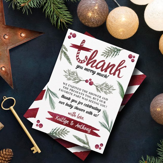 Tarjeta De Agradecimiento Moderna acuarela "Joy" Candy Cane Baby Shower (Subido por el creador)