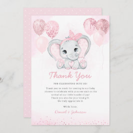 Tarjeta De Agradecimiento Moderna acuarela rosa Cute Elefante Baby Shower