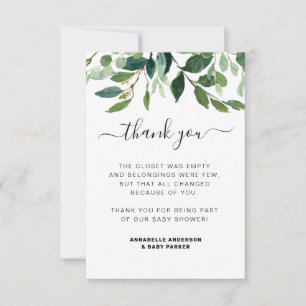 Tarjeta De Agradecimiento Moderna acuarela Verdor Botánico Baby Shower