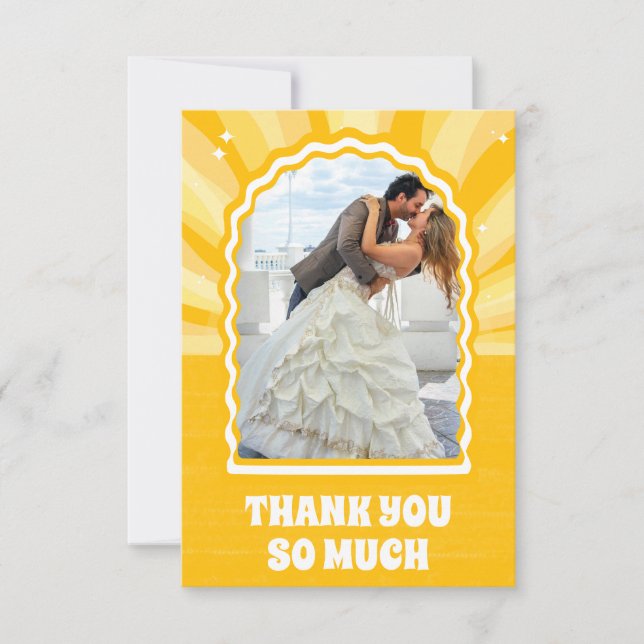 Tarjeta De Agradecimiento Moderna audaz Sunshine amarillo Wavy Arch Photo (Anverso)