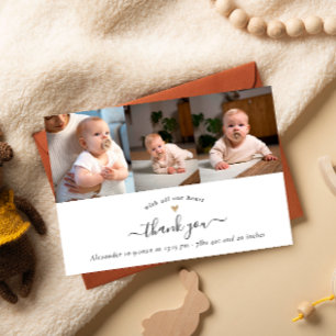 Tarjeta De Agradecimiento Moderna Baby Shower 3 Fotos Elegantes Gracias