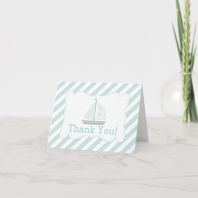 Tarjeta De Agradecimiento Moderna Baby Shower Nautical Sailboat Gracias (Anverso)