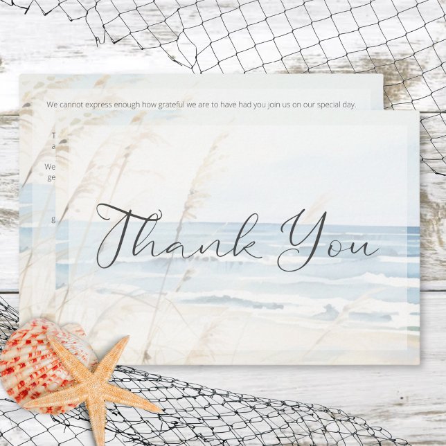 Tarjeta De Agradecimiento Moderna boda acuática costera de playa (Modern Seaside Watercolor Beach Wedding Thank You Card)