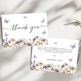 Tarjeta De Agradecimiento Moderna Butterflies Floral Bridal Shower