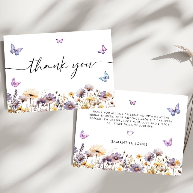 Tarjeta De Agradecimiento Moderna Butterflies Floral Bridal Shower (Subido por el creador)