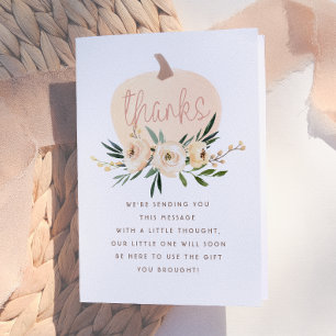 Tarjeta De Agradecimiento Moderna Calabaza Floral Baby Shower Gracias