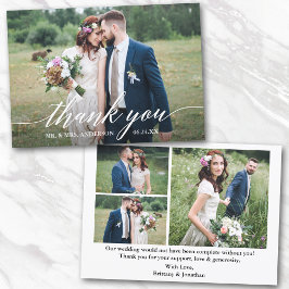 Tarjeta De Agradecimiento Moderna caligrafía Boda Bride Groom 4 fotos