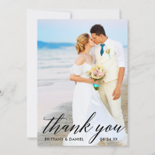 Tarjeta De Agradecimiento Moderna caligrafía Boda de fotografía de Bride Gro