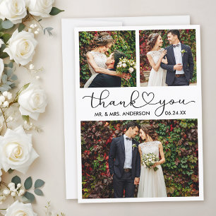 Tarjeta De Agradecimiento Moderna caligrafía Boda de guión del corazón 3 Fot