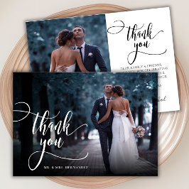 Tarjeta De Agradecimiento Moderna caligrafía de diseño guión 2 Boda de fotog