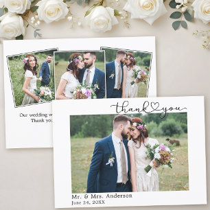 Tarjeta De Agradecimiento Moderna caligrafía guión cardíaco 4 Boda fotográfi