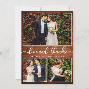 Tarjeta De Agradecimiento Moderna caligrafía Madera 3 Boda de fotografía