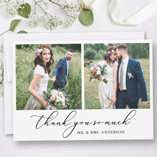 Tarjeta De Agradecimiento Moderna caligrafía Minimalista Boda 2 fotos