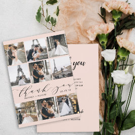 Tarjeta De Agradecimiento Moderna caligrafía rosa Rubor 9 Collage de fotos