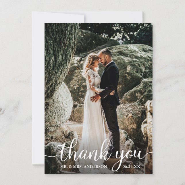 Tarjeta De Agradecimiento Moderna caligrafía rusa Boda de escritura foto (Anverso)