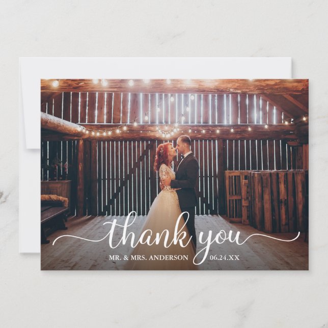 Tarjeta De Agradecimiento Moderna caligrafía rusa Boda de fotografía (Anverso)