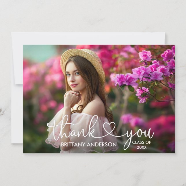 Tarjeta De Agradecimiento Moderna caligrafía Script Graduación de fotografía (Anverso)