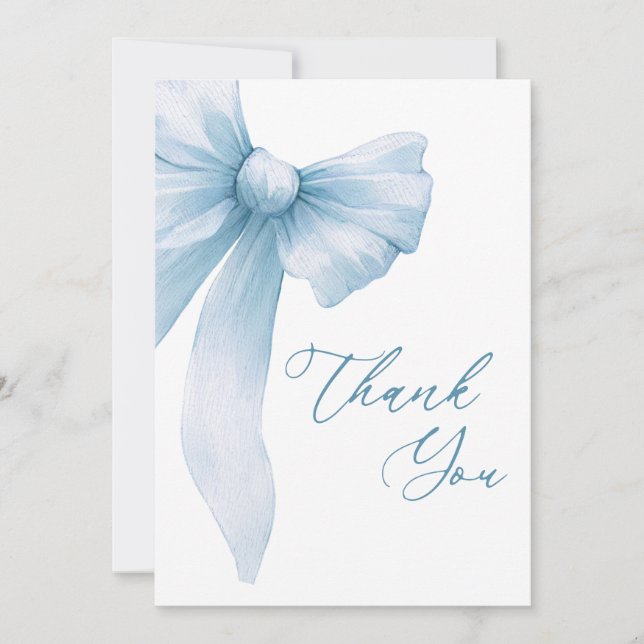 Tarjeta De Agradecimiento Moderna Coquette Blue Bow Gracias (Anverso)