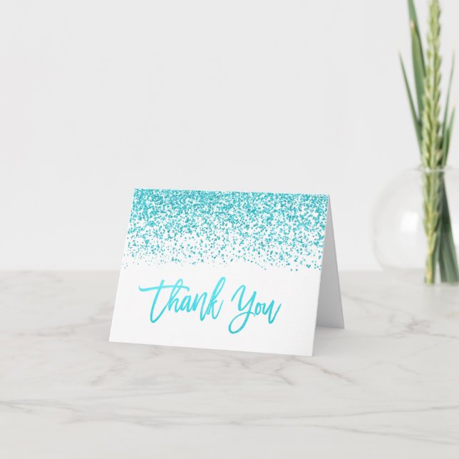 Tarjeta de agradecimiento moderna de brillo teal b (Anverso)