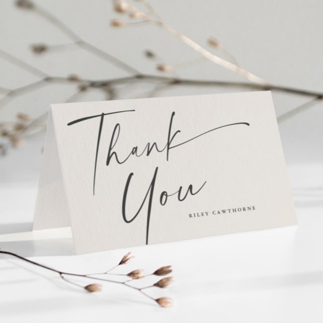 Tarjeta De Agradecimiento Moderna ducha de novia Boho Script (Simple Script Boho Bridal Shower Thank You Card.)