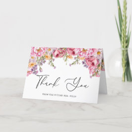 Tarjeta De Agradecimiento Moderna ducha de novia floral para peones rosados